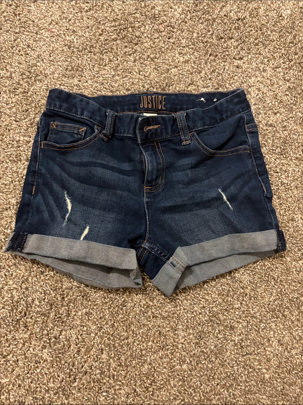 Justice Dark Blue Distressed Roll-Cuff Denim Shorts